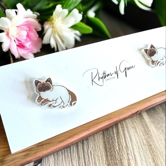Purr-fectly Chic Siamese Cat Stud Earrings 🐈‍⬛ NWT Kitten Studs - Great Gift! - Picture 6 of 8